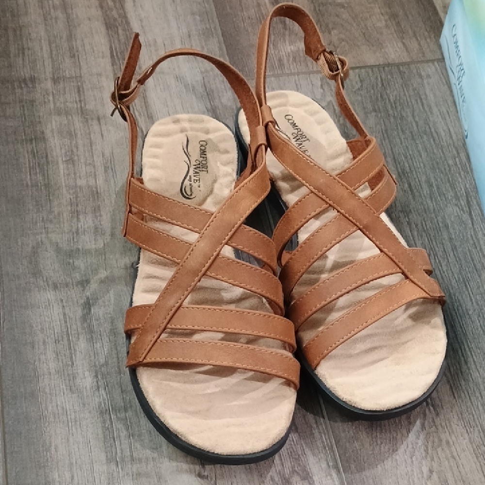 Easy Street Brown Sandals with Woven Straps - Picture 3 of 6